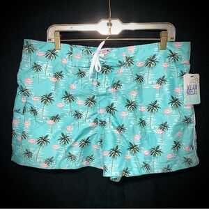 🏄♀️Women’s XL Tropical Flamingo Palm Swim Shorts NWT (Unisex Fit)